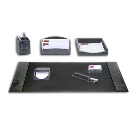 Dacasso Black Crocodile Embossed Leather 7-Piece Desk Set D2204